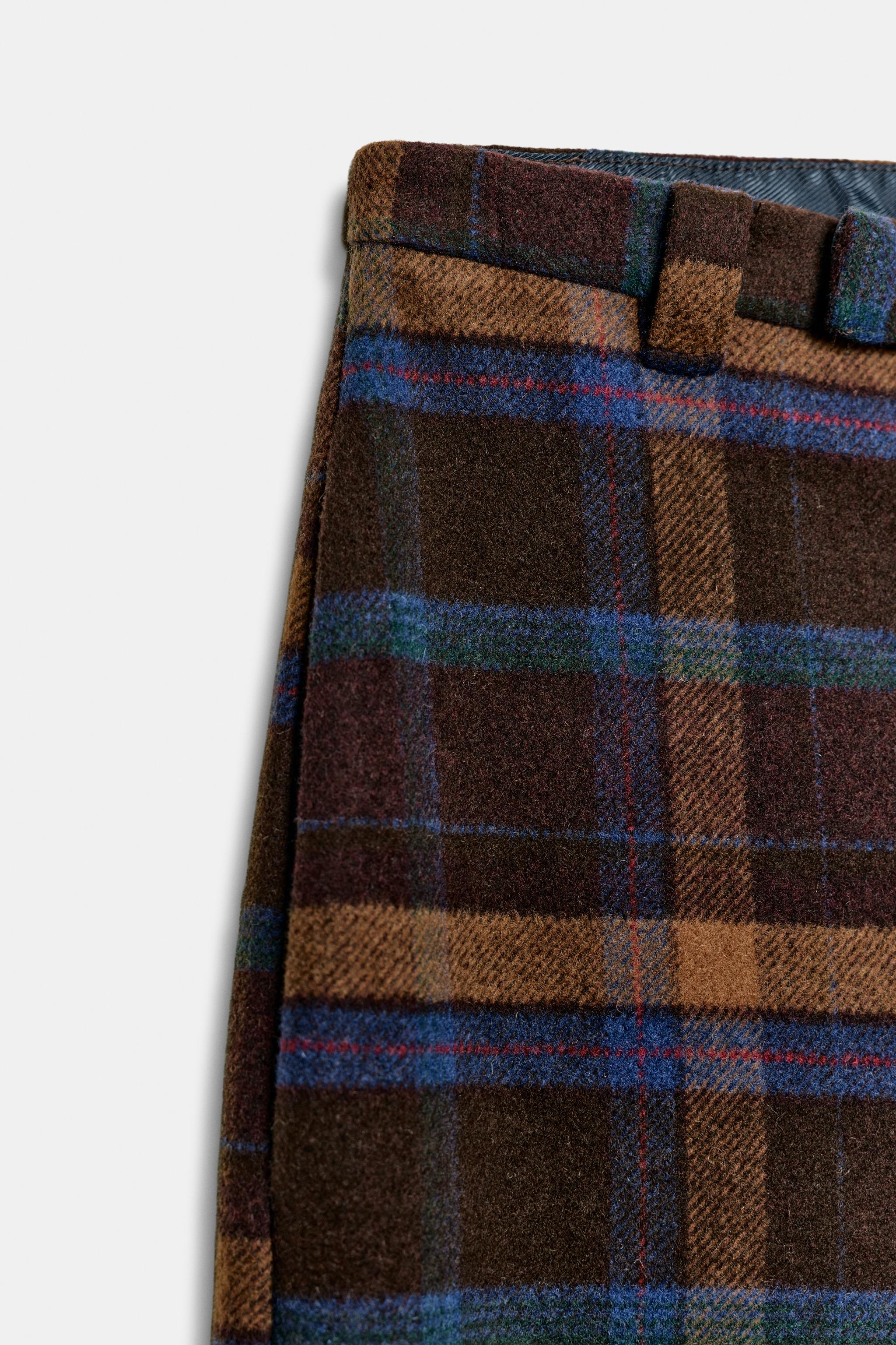 PLAID WOOL BLEND PANTS